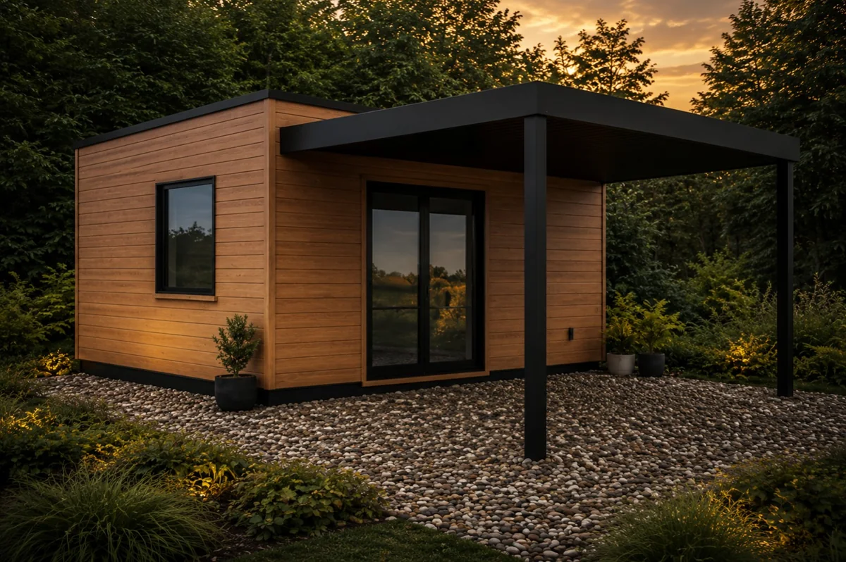 Render de módulo con galería exterior